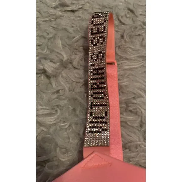 Victoria's Secret VERY SEXY Push-up Shine Strap Bra Rhinestone Peach Coral 34DDD - Picture 4 of 6